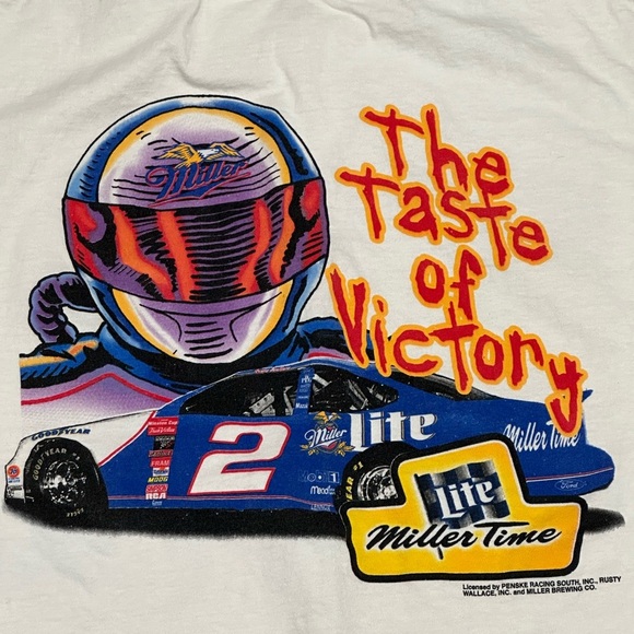 Mens Vintage 90’s Nascar Rusty Wallace XL Tee Shirt Miller Time Single Stitch - Picture 7 of 7